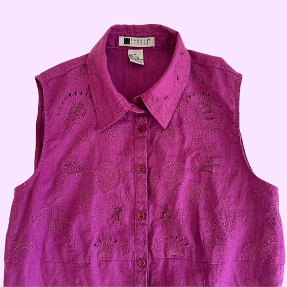 Carole Little Tops - Carol Little Purple Linen Sleeveless Top Vest